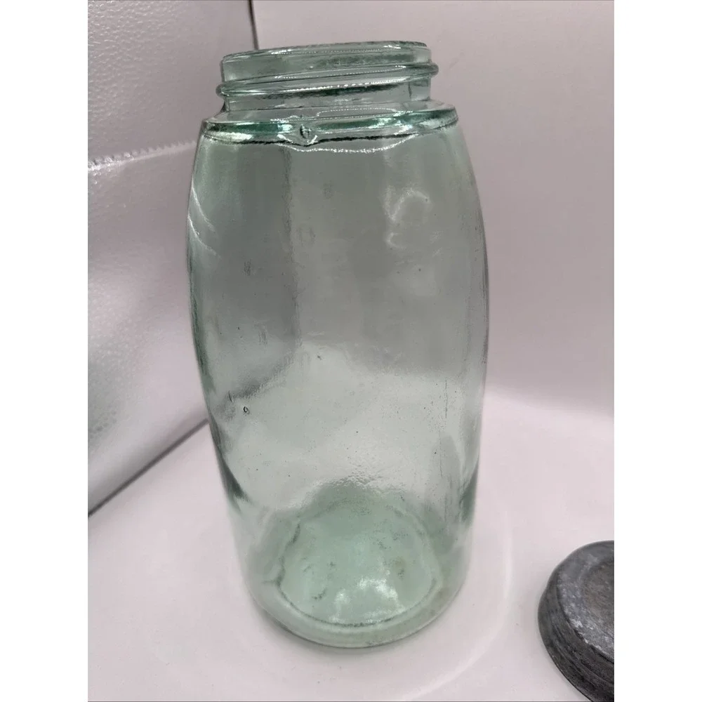 Mason's Jar Hero Cross Patent Nov 30th 1858, Aquamarine Glass, 1/2 Gal, Zinc Lid
